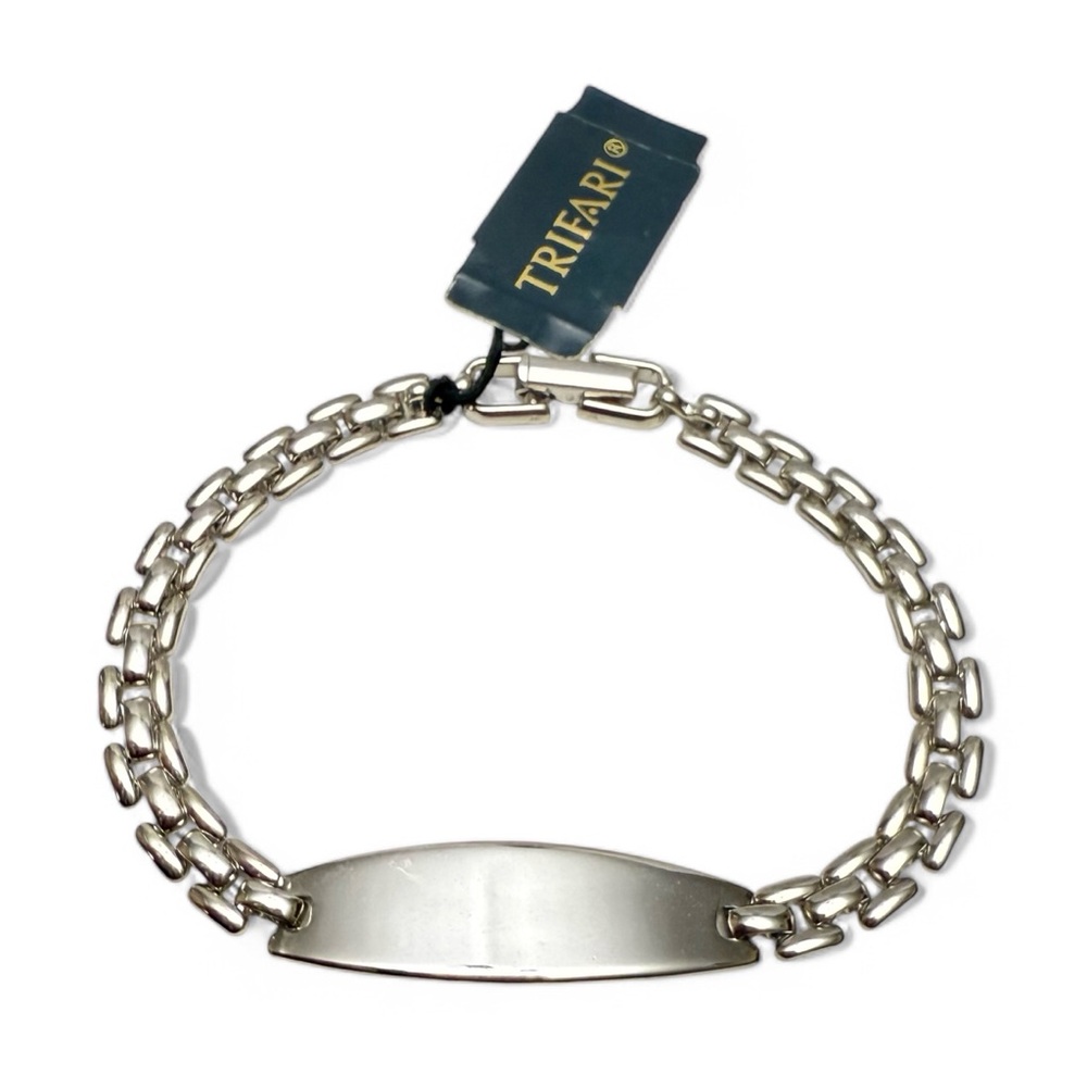 Vintage Trifari Polished Silvertone ID Chain Bracelet 7.5”